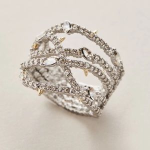 Alexis Bittar New Silver Orbiting Pave Crystal Thorny Lace Ring Size 6